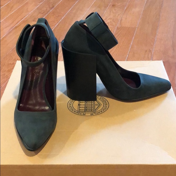 NEW Acne Terra Ankle Wrap Suede Pump Green 6 - Picture 2 of 8